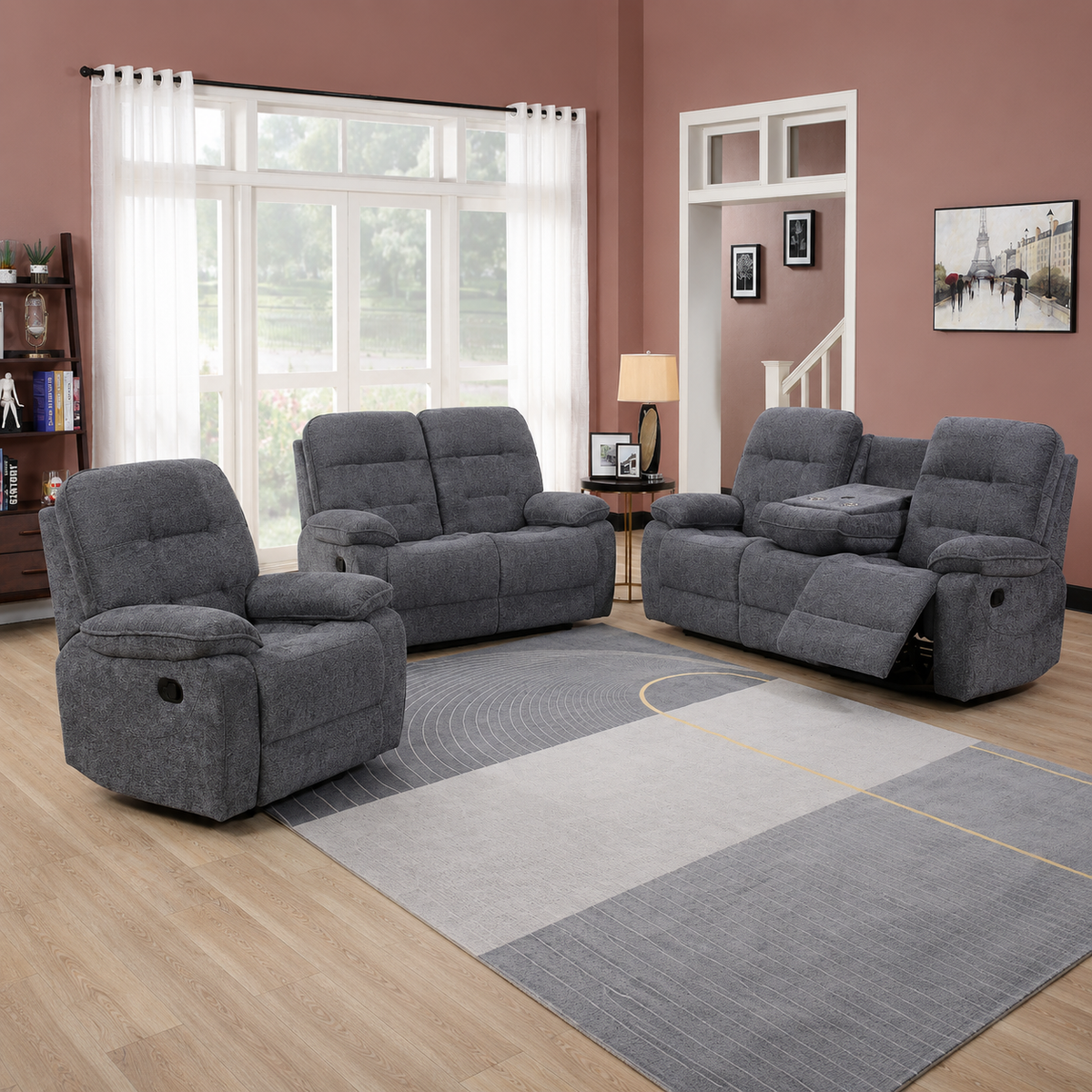 Castlegreen 3+2+1 Seater Fabric Recliner - Dark Grey