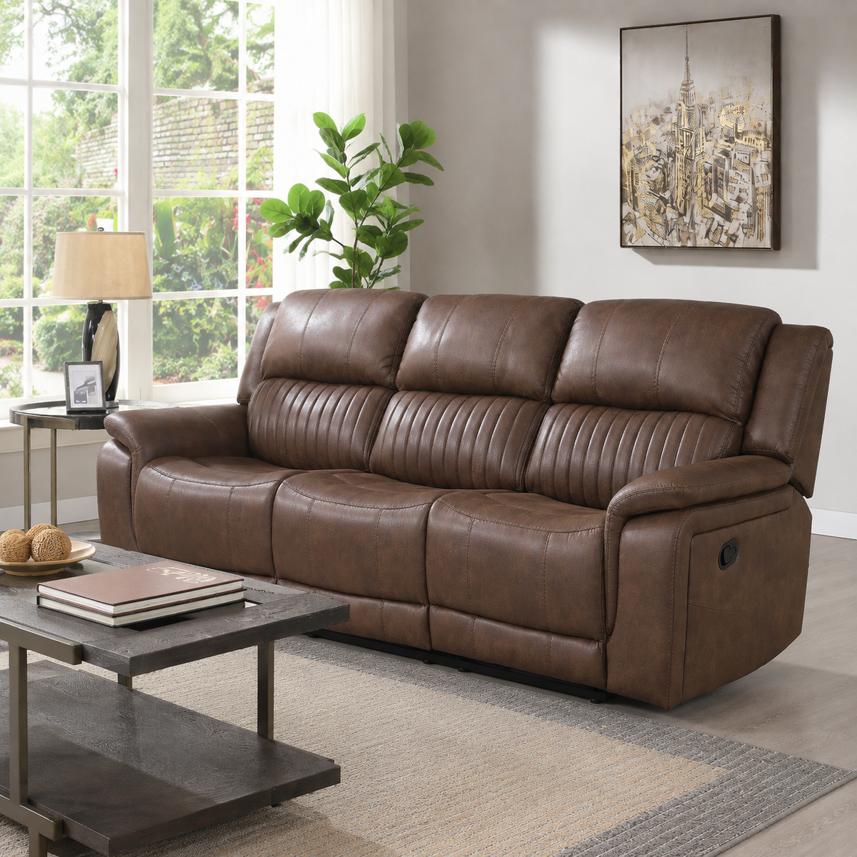 Westport 3 Seater Fabric Manual Recliner- with Pull Down Tray