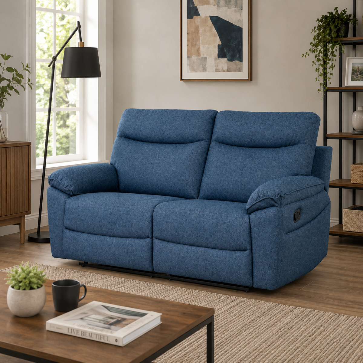 Violethill 2 Seater Fabric Manual Recliner- Dark Blue