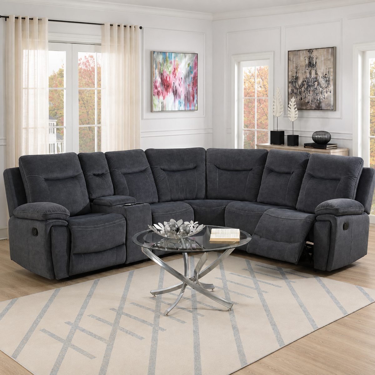 Foxlands Corner Manual Recliner with Console - Grey