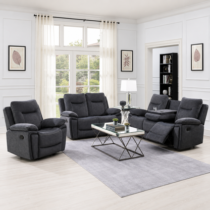 Foxlands 3+2+1 Seater Manual Recliner with Dropdown Table - Grey