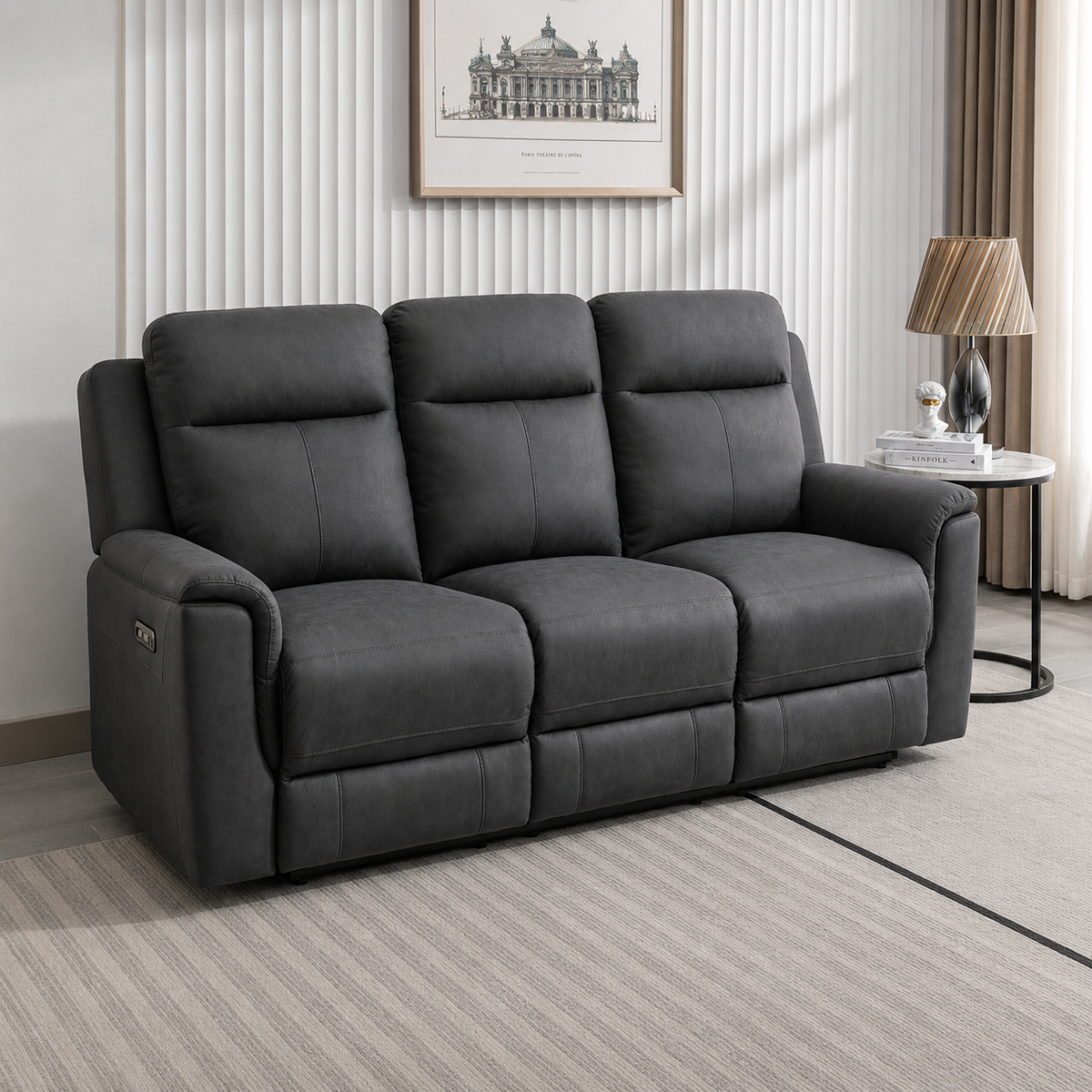 Norway Dark Grey 3 Seater Power Recliner