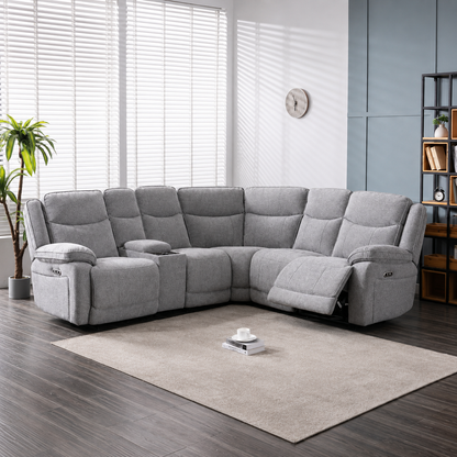 Frankfurt Corner Sofa -  Sectional 2-C-2 with Console Table - Light Grey