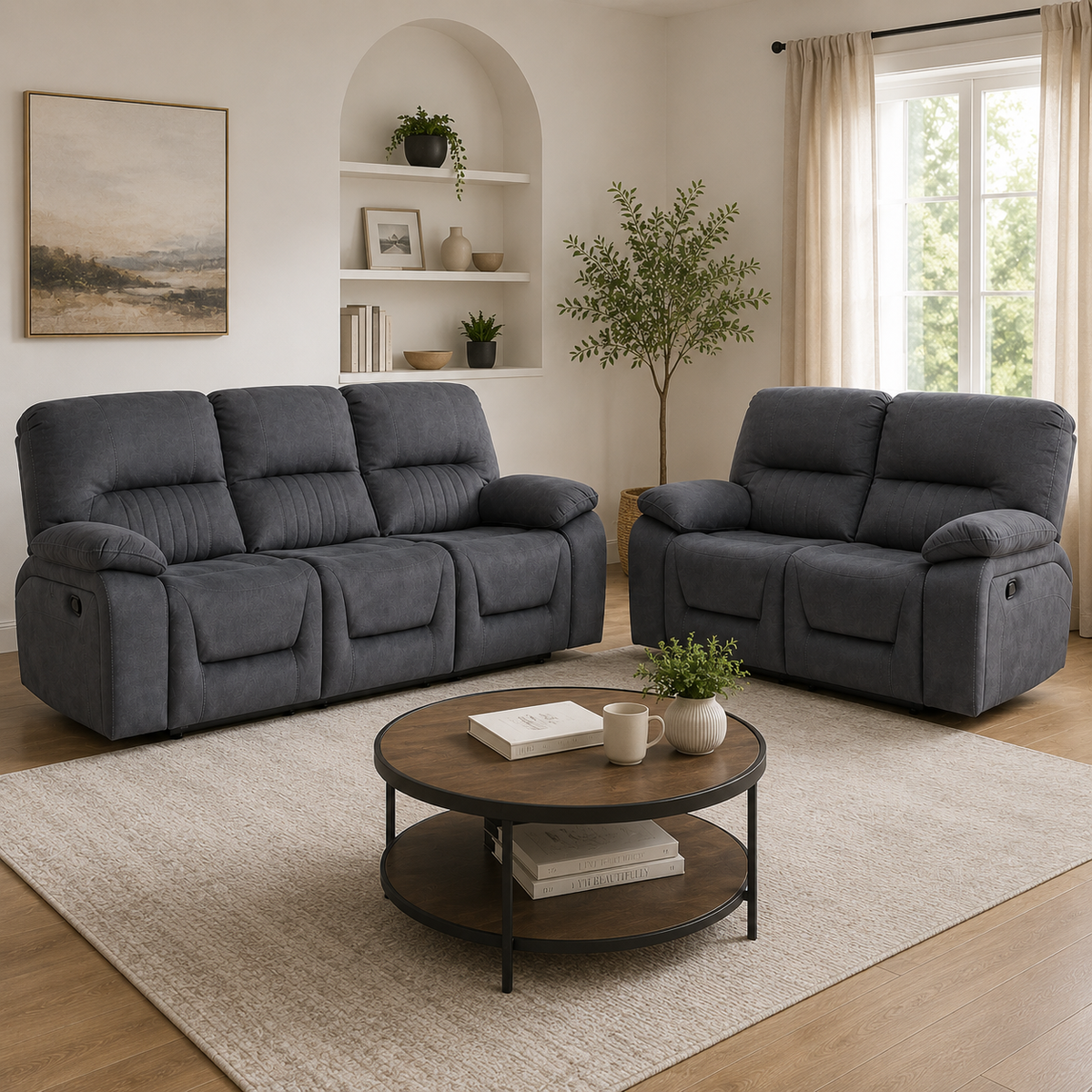 Abbeydale 3+2 Manual Recliner with Dropdown Table  - Grey