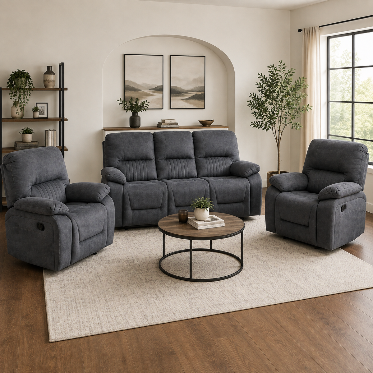 Abbeydale 3+1+1 Manual Recliner with Dropdown Table  - Grey