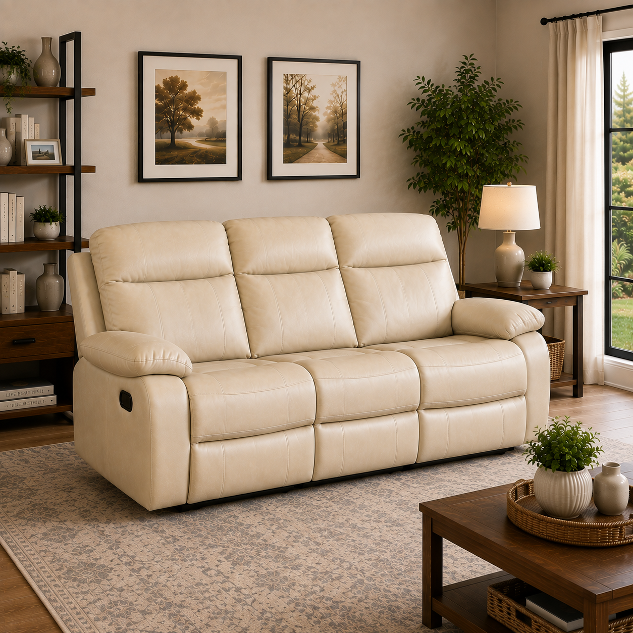 Barnhill 3 Seater Leather Suite - Beige