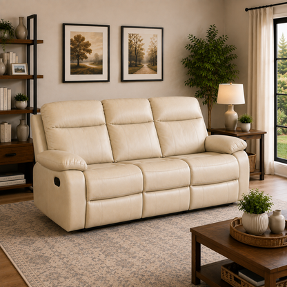 Barnhill 3 Seater Leather Suite - Beige