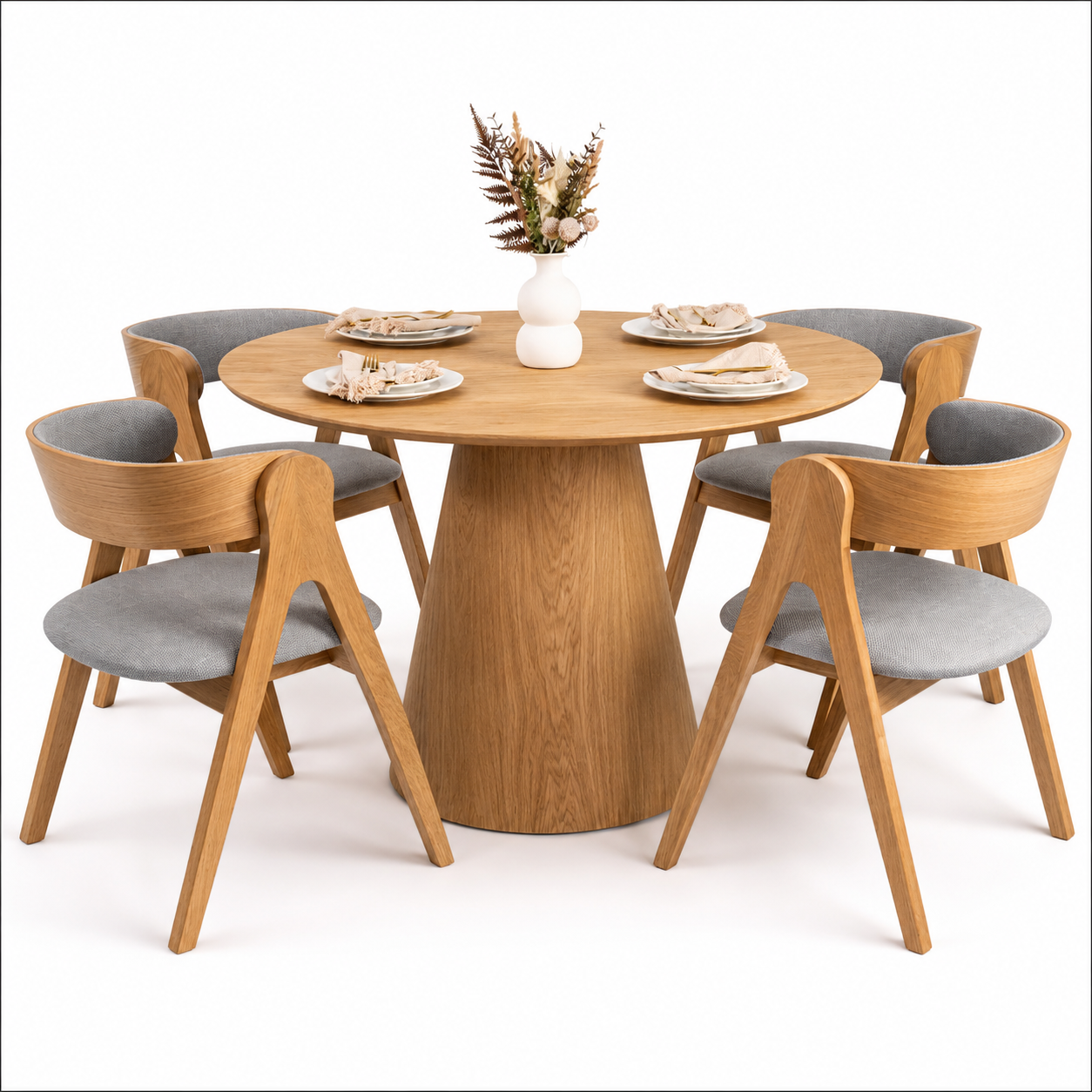 Darcy Solid Oak Chair with Angular Legs and Upholstered Detailing - Natural (x2)
