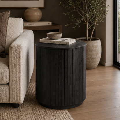 Mil 1 Door Round Side Table - Ebony