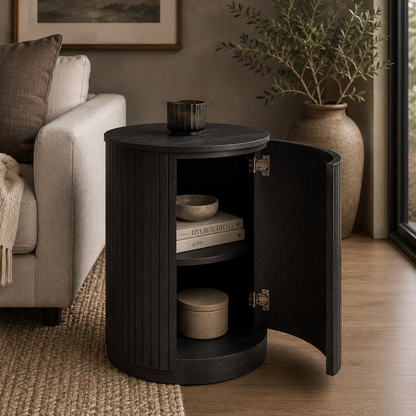 Mil 1 Door Round Side Table - Ebony