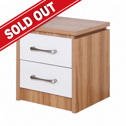 Karl 2 Drawer Bedside - White Gloss /Oak