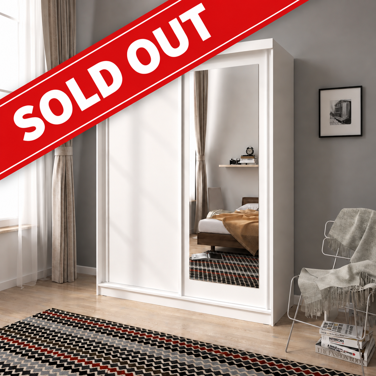 Nord 150cm 2 Door Sliding Wardrobe with 1 Mirrored Door - White
