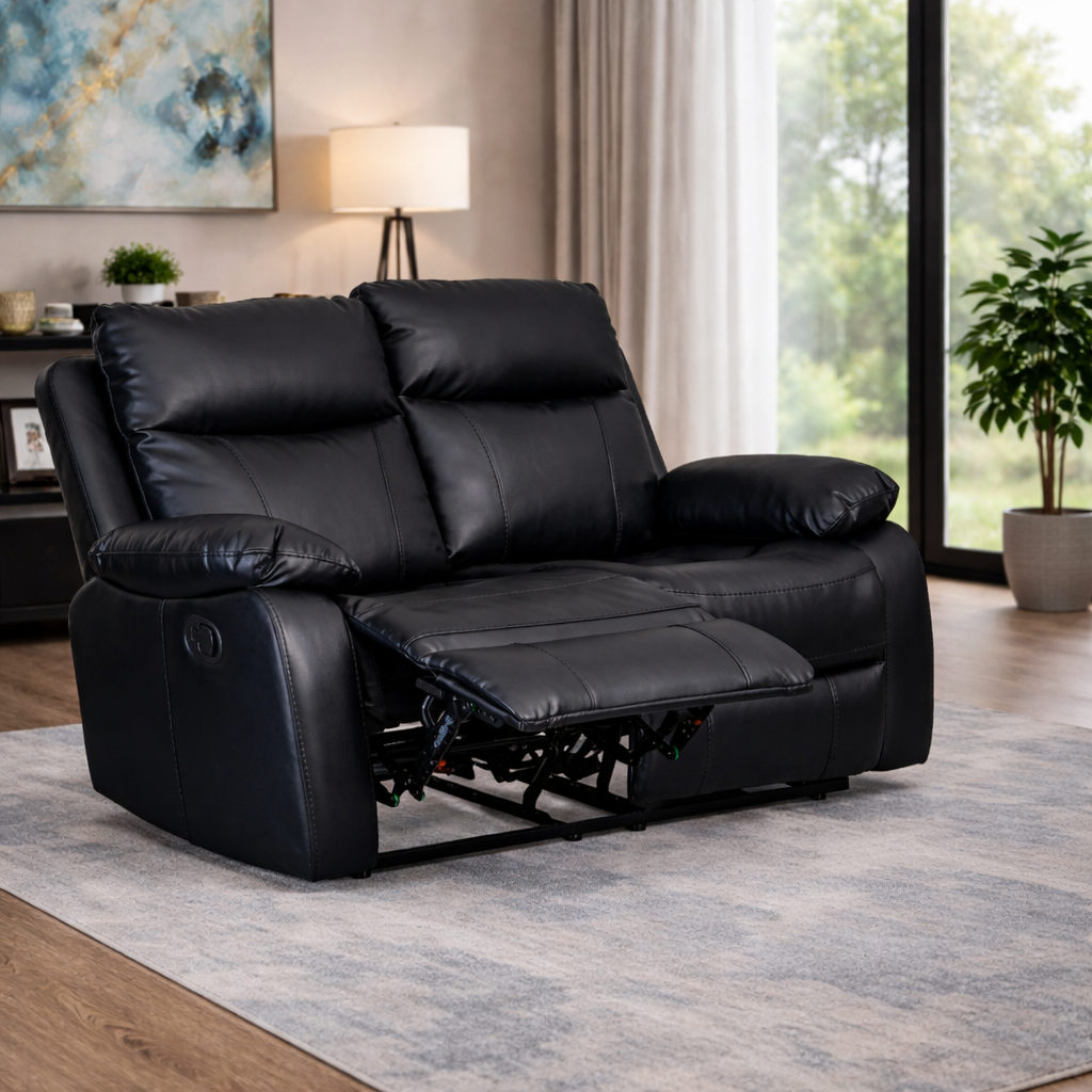 Barnhill 2 Seater Leather Suite - Black