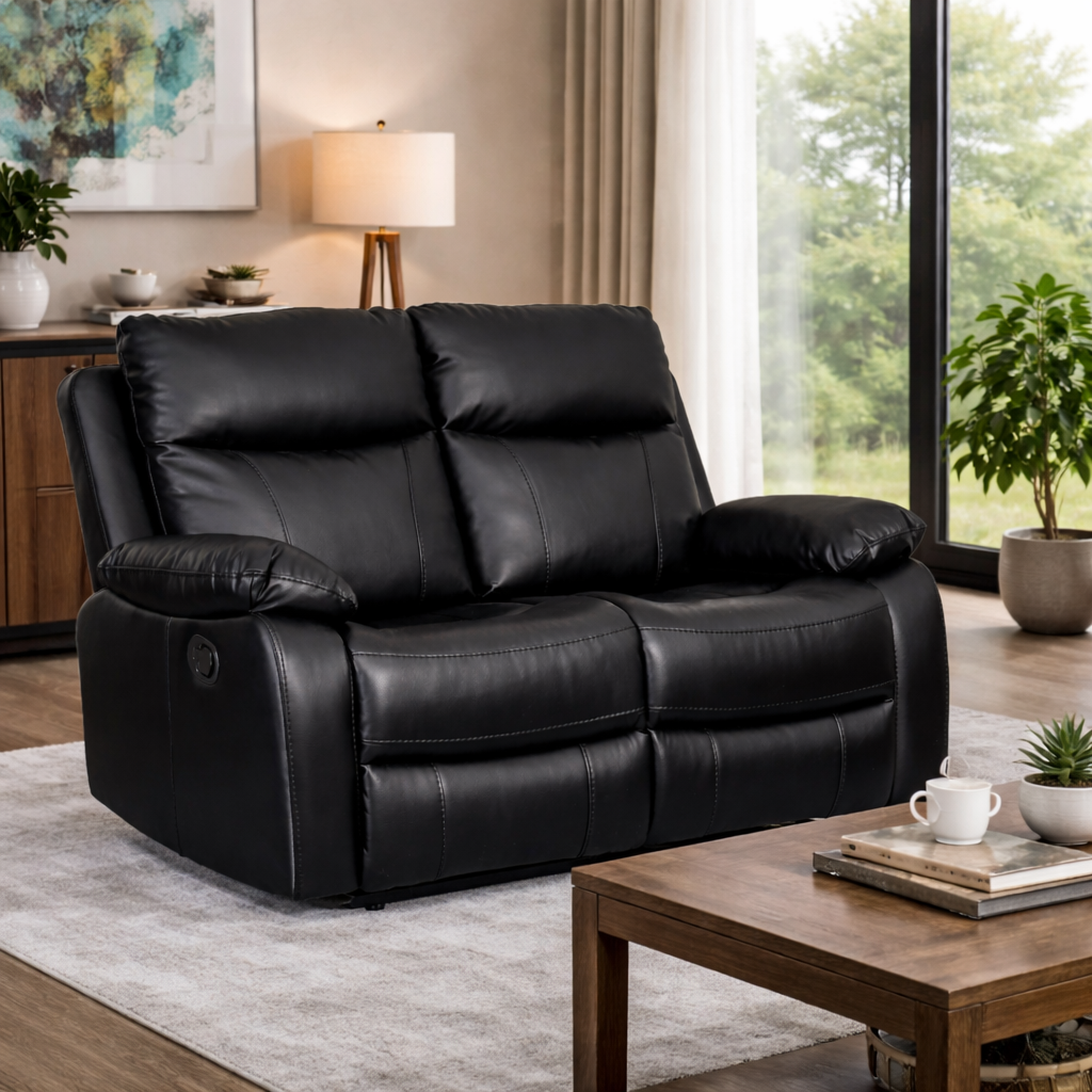 Barnhill 2 Seater Leather Suite - Black