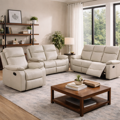 Barnhill 3 Seater Leather Suite - Beige