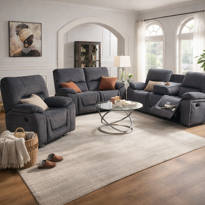 Abbeydale 3 Seater Manual Recliner with Dropdown Table - Grey