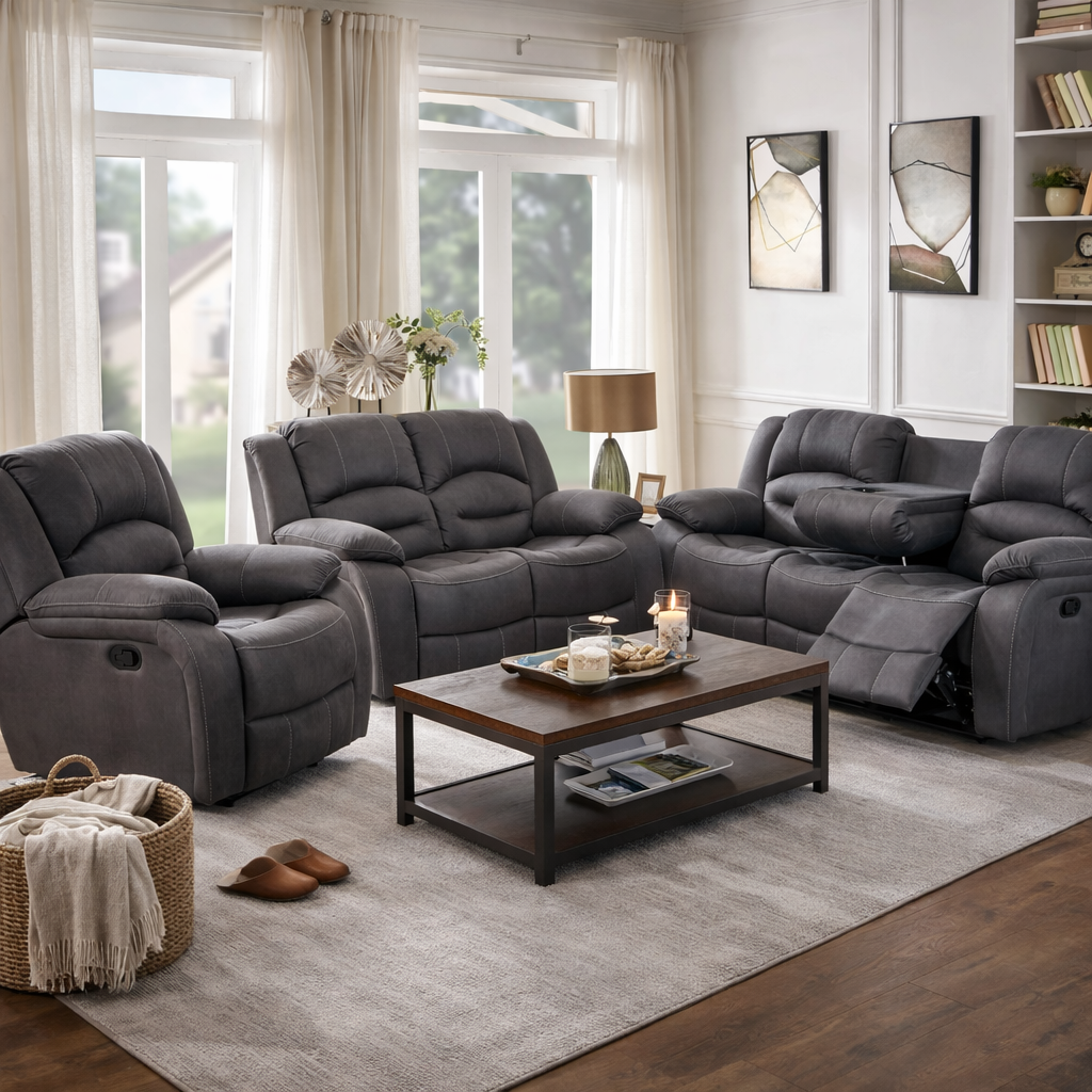 Annfield 3 Seater Fabric Manual Recliner- Slate Navy