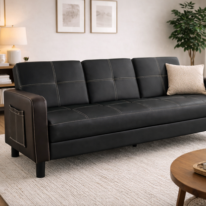 Florida 3 Seater Faux Leather Sofa Bed - Brown