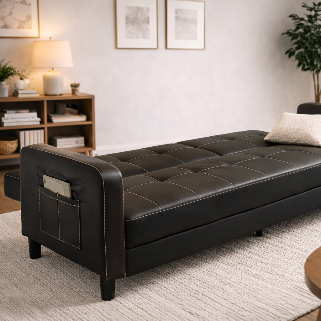 Florida 3 Seater Faux Leather Sofa Bed - Brown