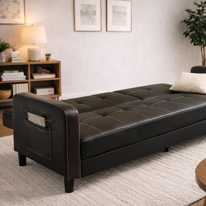Florida 3 Seater Faux Leather Sofa Bed - Brown