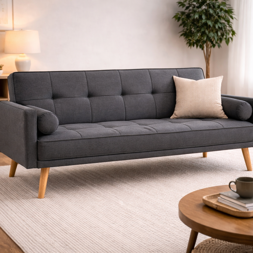 Chester 3 Seater Fabric Sofa Bed with 2 cushions - Charcoal