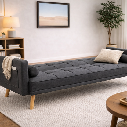 Chester 3 Seater Fabric Sofa Bed with 2 cushions - Charcoal
