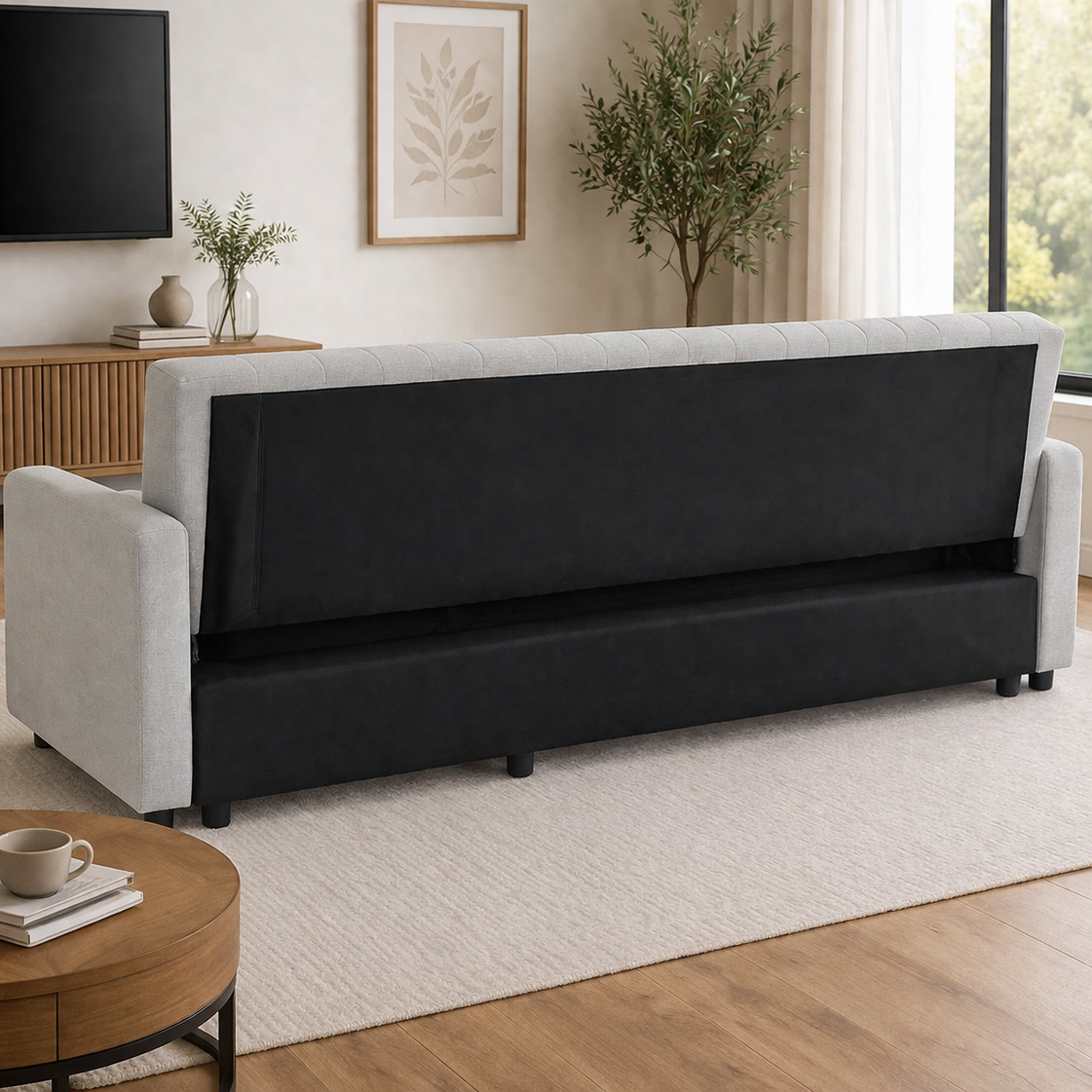 Anglia Fabric Pull-Out Sofa Bed Storage Packet Chaise, Grey Linen Fabric