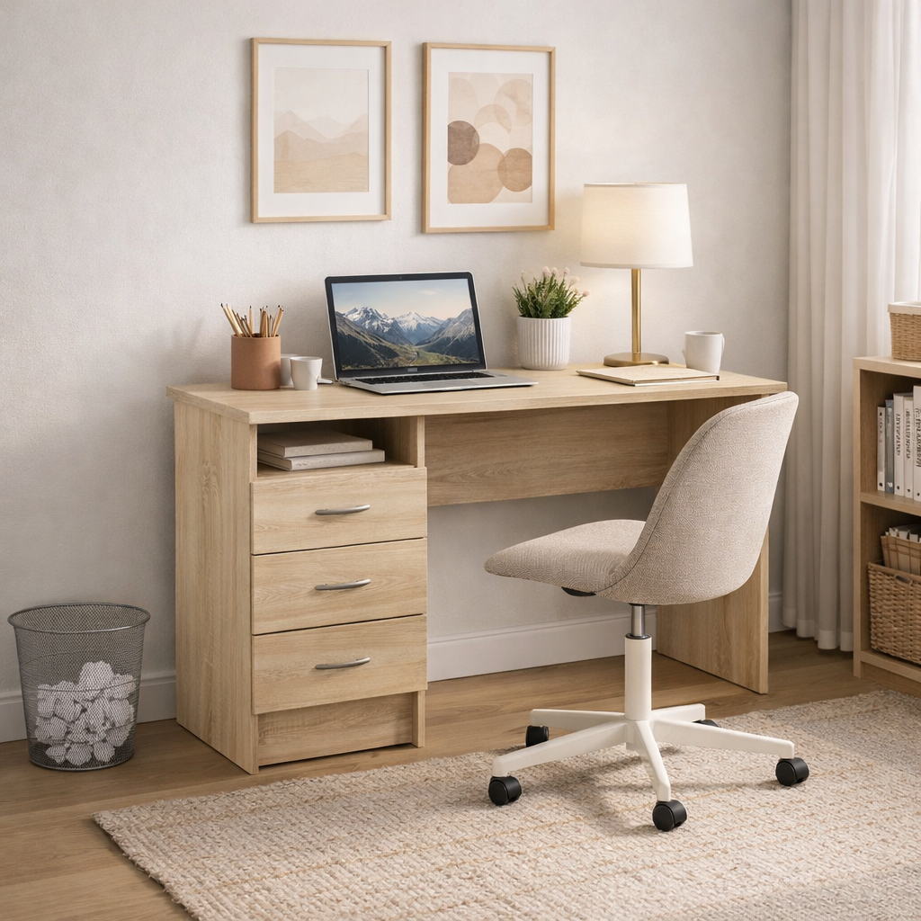 Function Plus Desk with 3 Drawers - Oak
