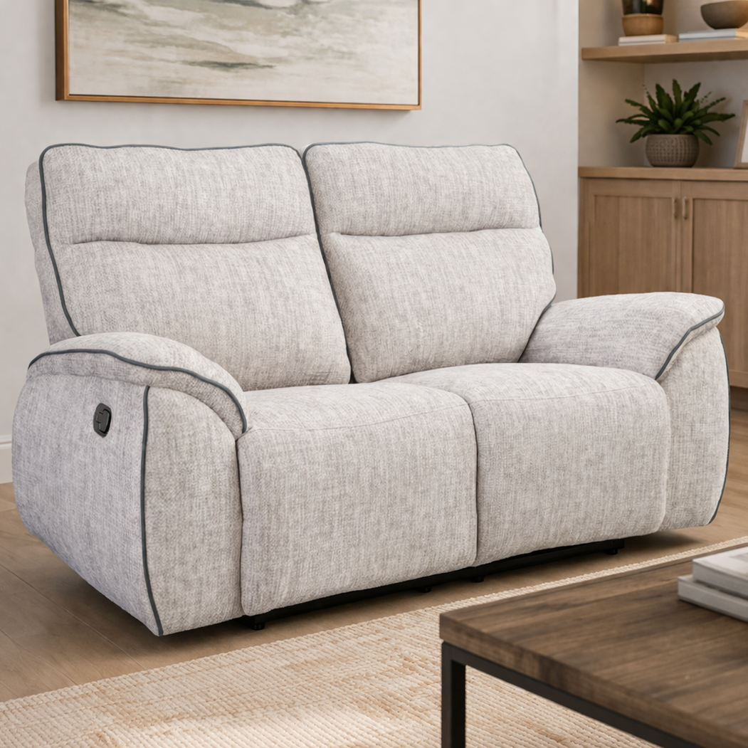 Ashtown 2 Seater Fabric Recliner Suite - Light Grey
