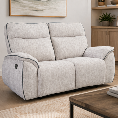 Ashtown 2 Seater Fabric Recliner Suite - Light Grey