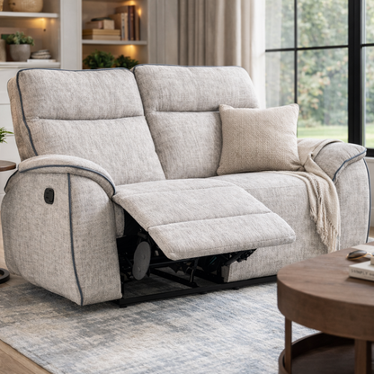 Ashtown 2 Seater Fabric Recliner Suite - Light Grey