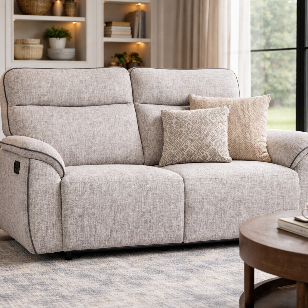 Ashtown 3 Seater Fabric Recliner Suite - Light Grey