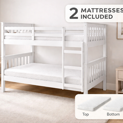 Alfie Bunk Bed - White - With 2 Budgets Mattress