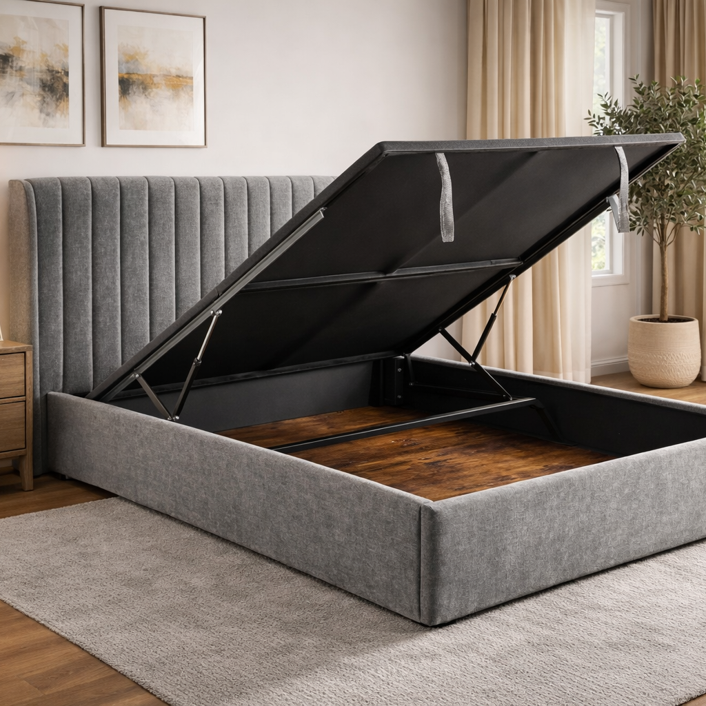 Frida 4ft6  Gas Lift Storage Double Bed Grey by Honey B