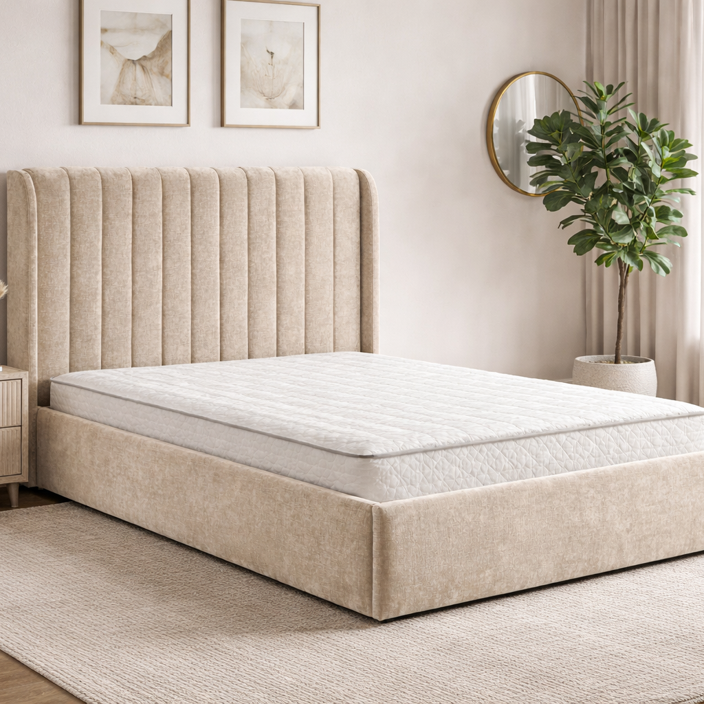 Frida 4ft6 Gas Lift Storage Double Bed Beige by Honey B