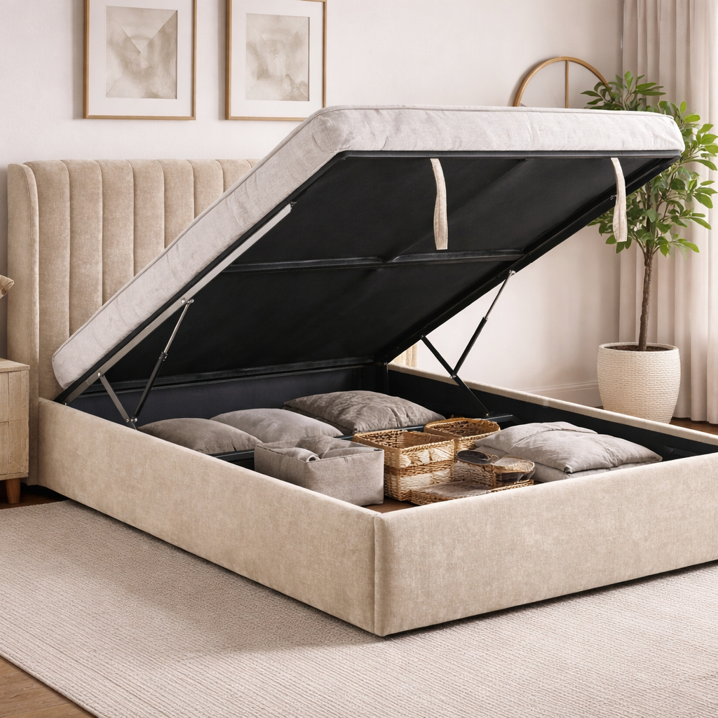 Frida 3ft Gas Lift Storage Single Bed Beige by Honey B