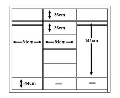 Sparta 250cm 3 Door Mirrored Sliding Wardrobe with 3 Drawers and LED Lights  - Grey