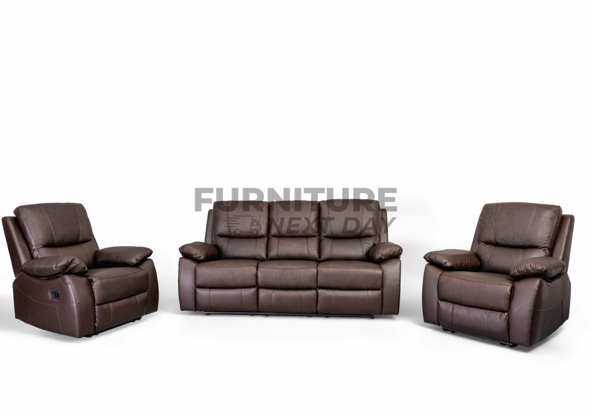 Galway 3RR +1R +1R Seater Leather Manual Recliner-Brown