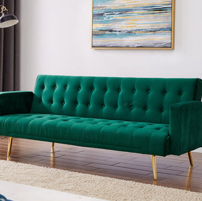 Salisbury 3 Seater Sofa Bed Luxury Velvet- Green Velvet with Gold Metal Legs