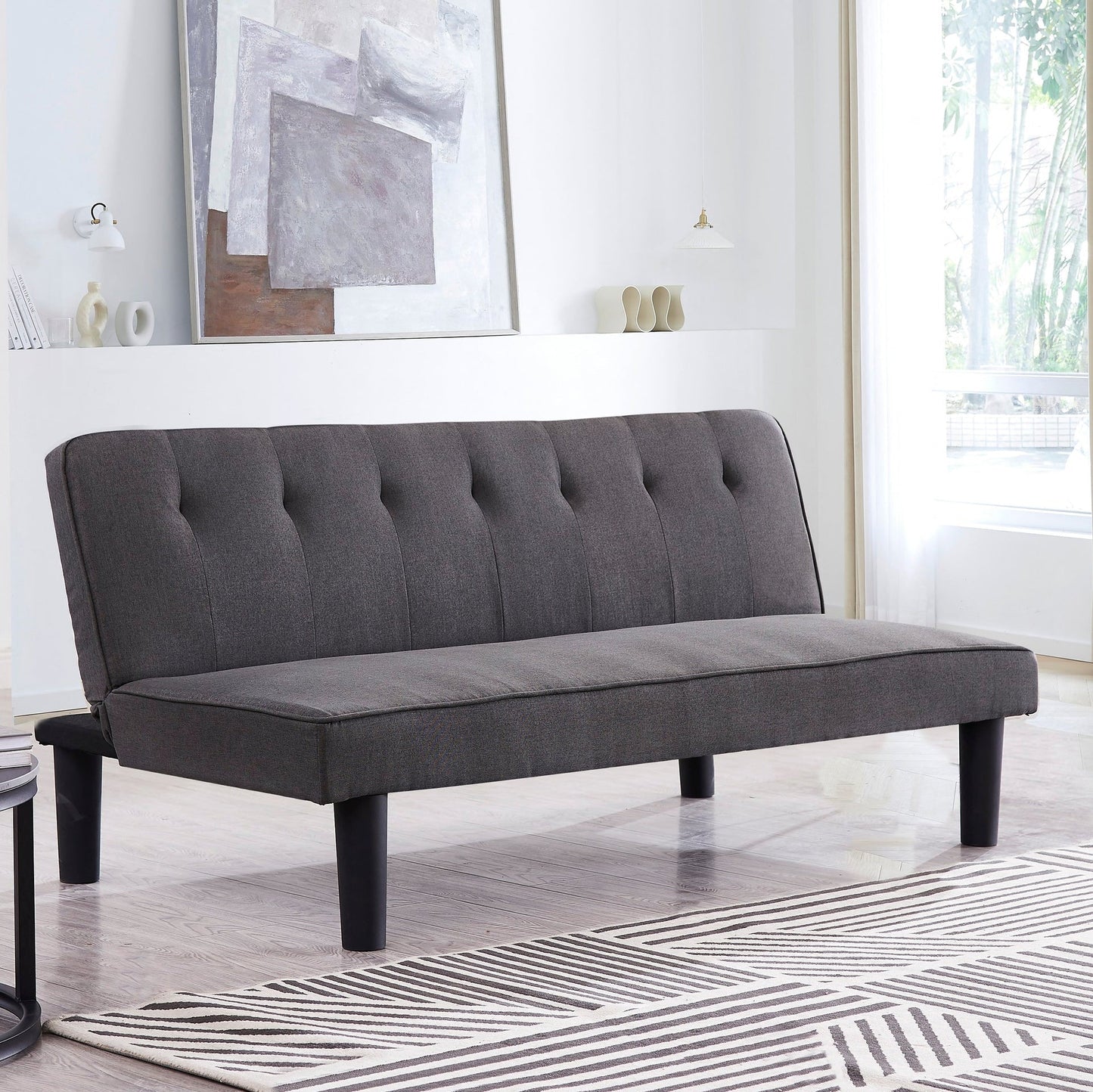 Kenton 3 Seater Clic Clac Sofa Bed - Charcoal Grey Tufted Back