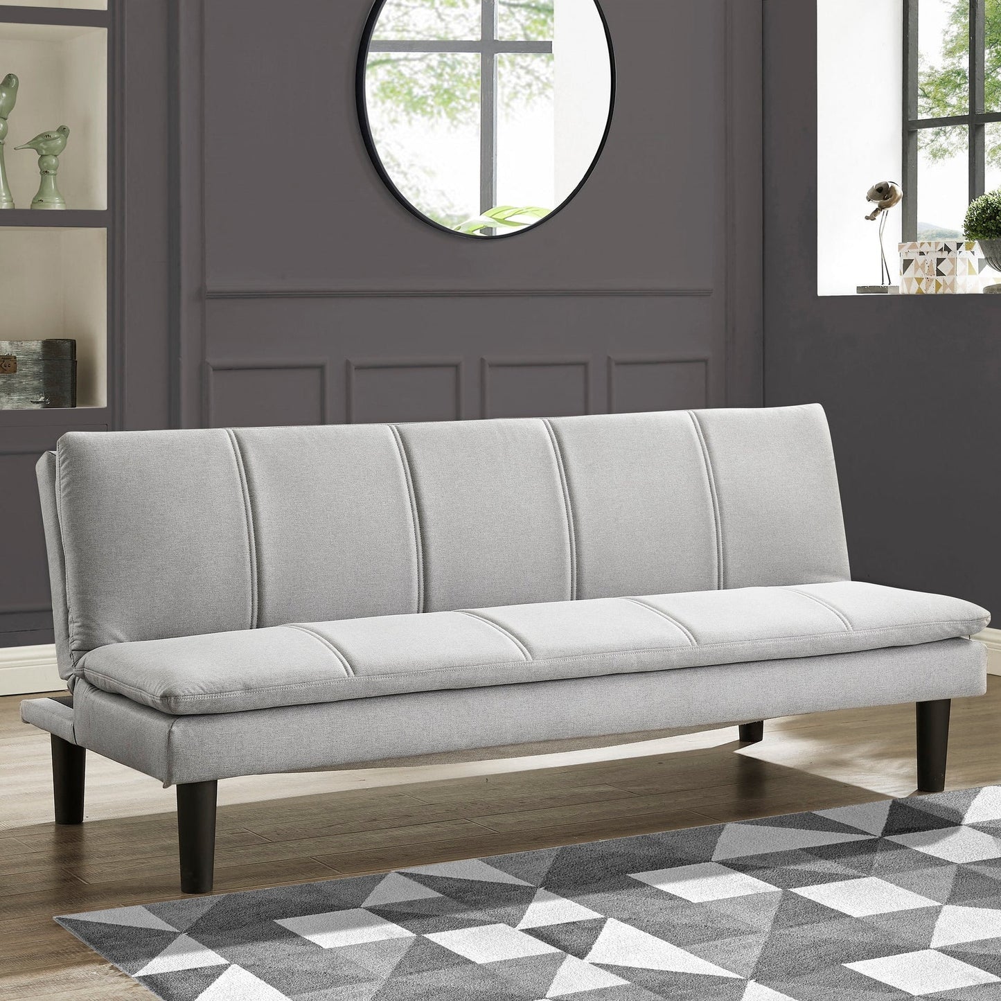 Adam 3 Seater Sofa Bed - Light Grey Woven Fabric with dark legs