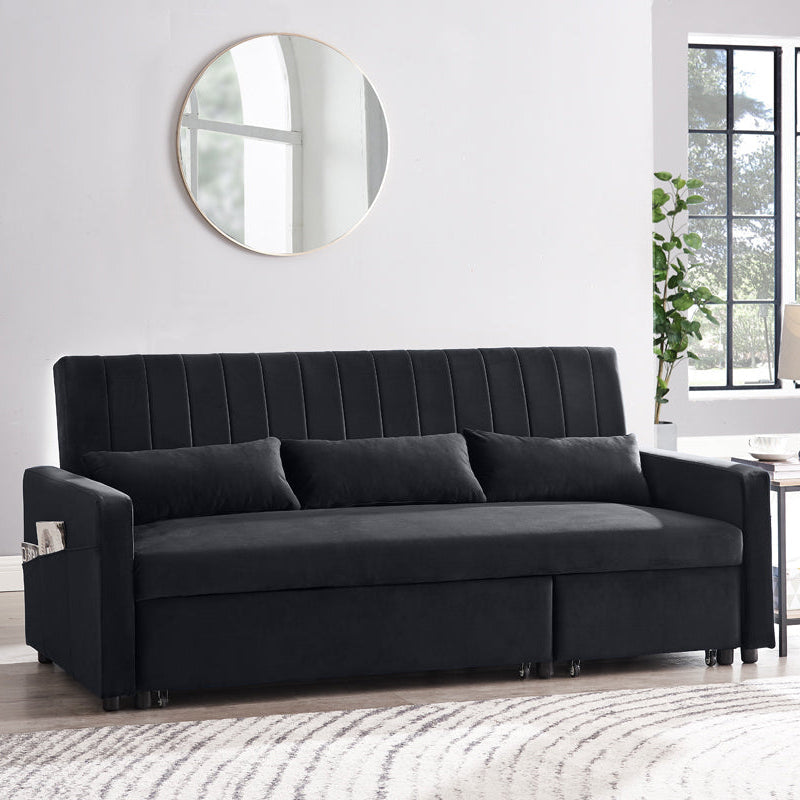 Anglia 3 Seater Storage Sofa Bed with Pull Out Chaise - Black Velvet