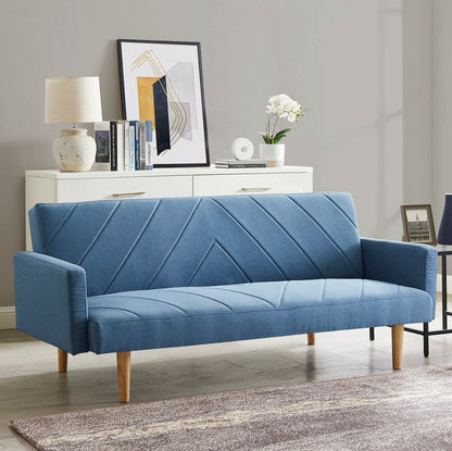 Alexs 3 Seater Fabric Clic-Clac Sofa Bed - Blue Chevron Design
