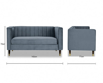 Griffen 2 Seater Fabric Sofa - Grey Velvet