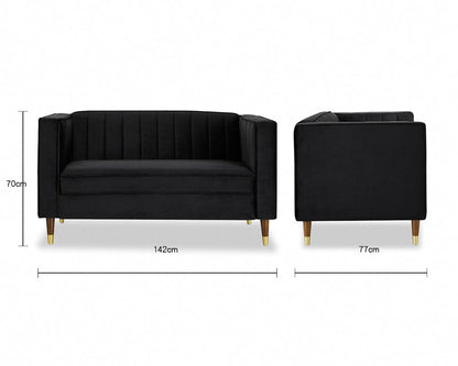 Griffen 2 Seater Fabric Sofa - Black Velvet