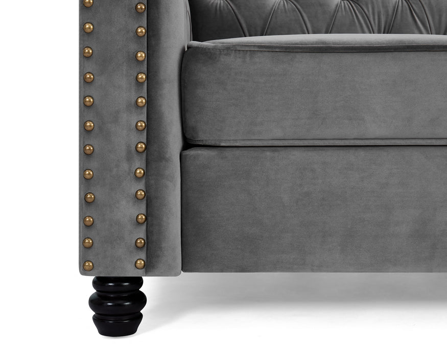 Harper Chesterfield Studded 2 Seater Fabric Sofa - Grey Velvet