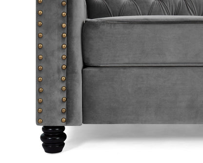 Harper Chesterfield Studded 2 Seater Fabric Sofa - Grey Velvet