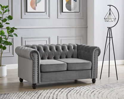 Harper Chesterfield Studded 2 Seater Fabric Sofa - Grey Velvet