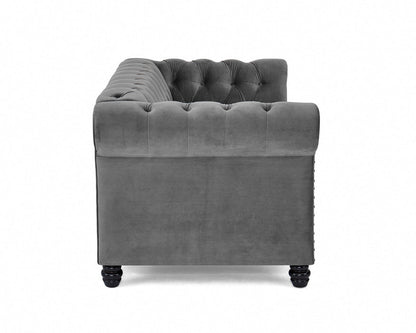 Harper Chesterfield Studded 2 Seater Fabric Sofa - Grey Velvet