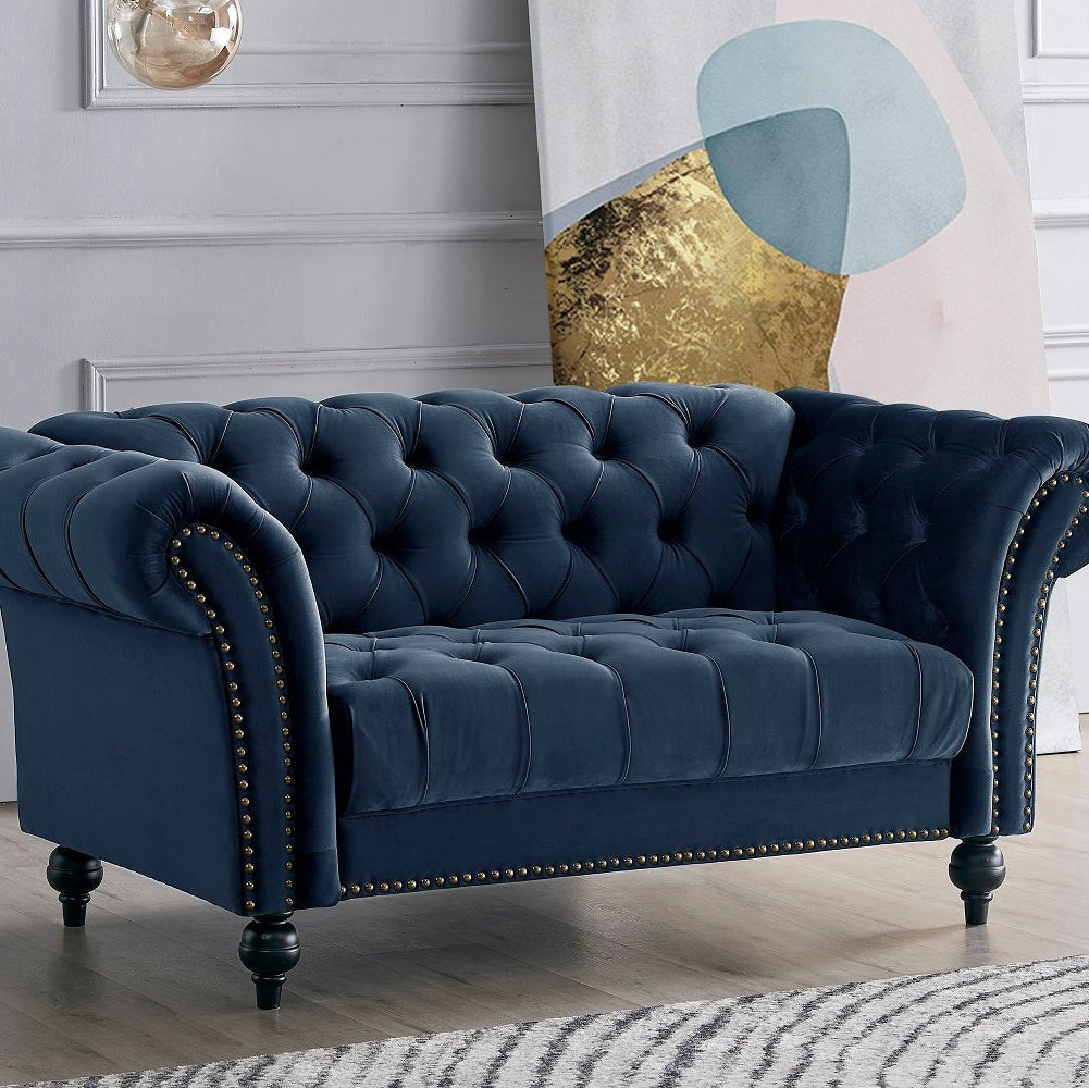 Emma Velvet 2 Seater Fabric Sofa - Midnight Blue